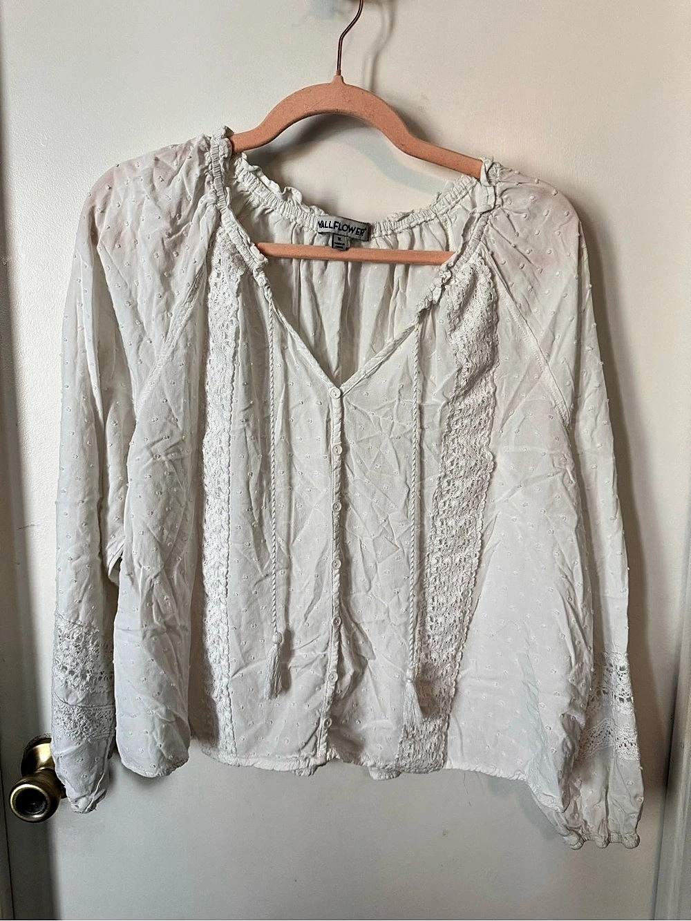 WallFlower White Swiss Dot Lace Boho Blouse 1X